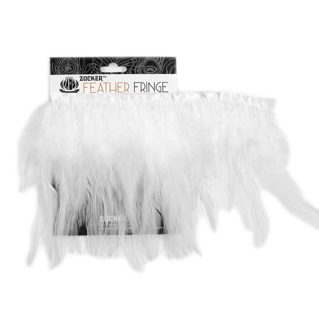 Rooster Saddle Fringe on Bias 6-8’’ x 1 YD-White - Feathers