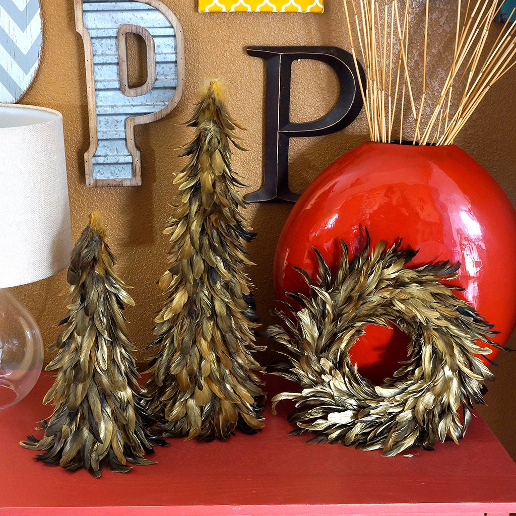 Schlappen Feather Tree - 24’’ Gilded with Paint - Black - Gold - Feathers