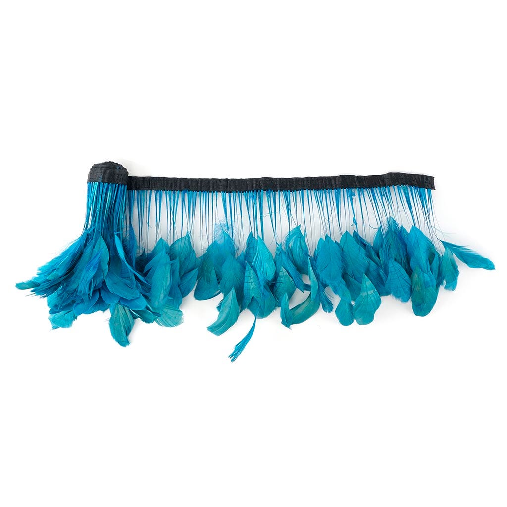Stripped Bleached Coque Fringe - Dark Turquoise - Feathers