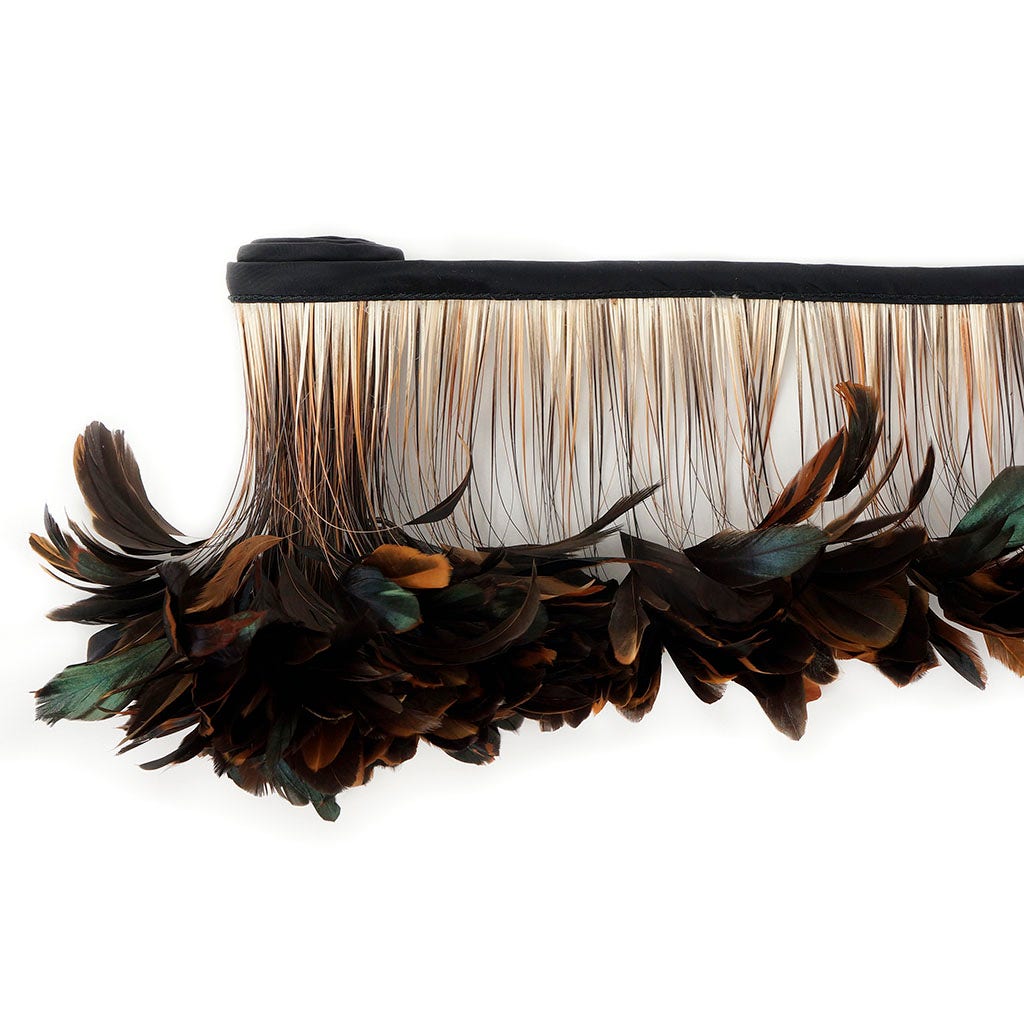 Stripped Iridescent Coque Fringe - Natural - Feathers