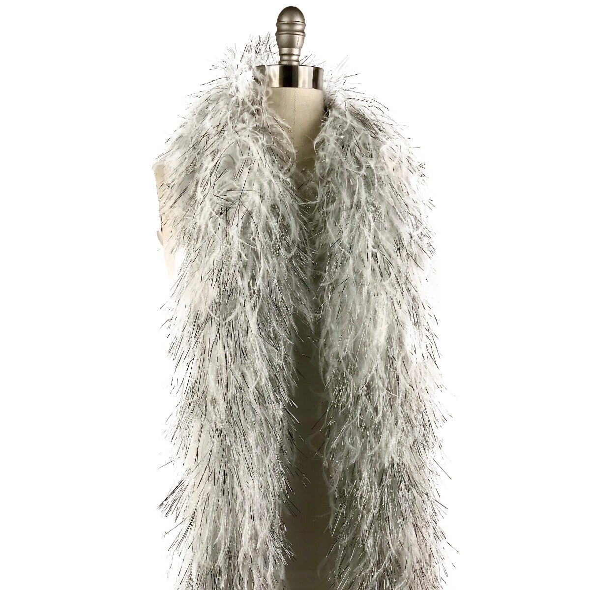 Three Ply Ostrich Feather Boa with Lurex - White / Silver Lurex - Ostrich Boa