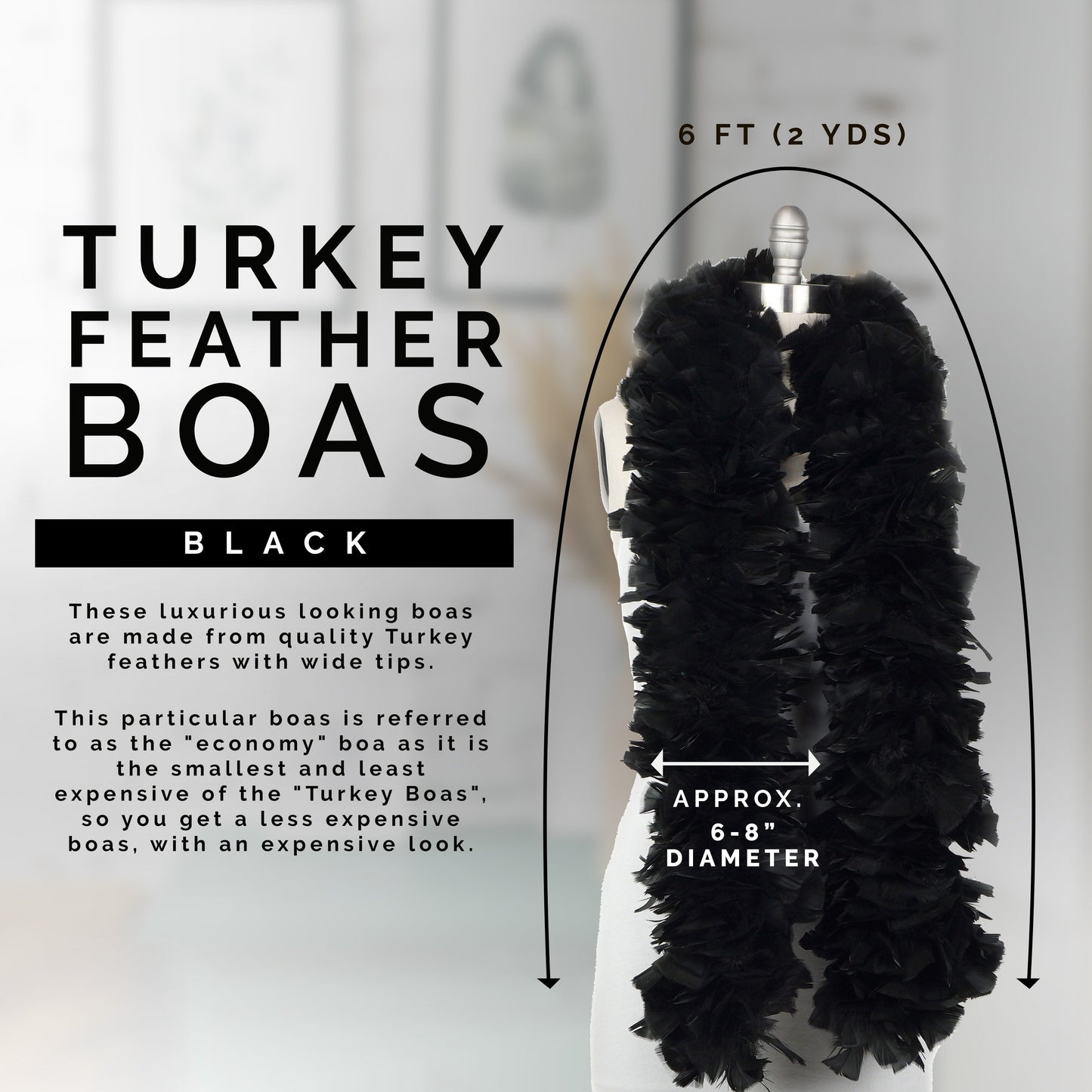 Turkey Boas Solid Colors - Black - 2 yards (6 ft) - Feathers