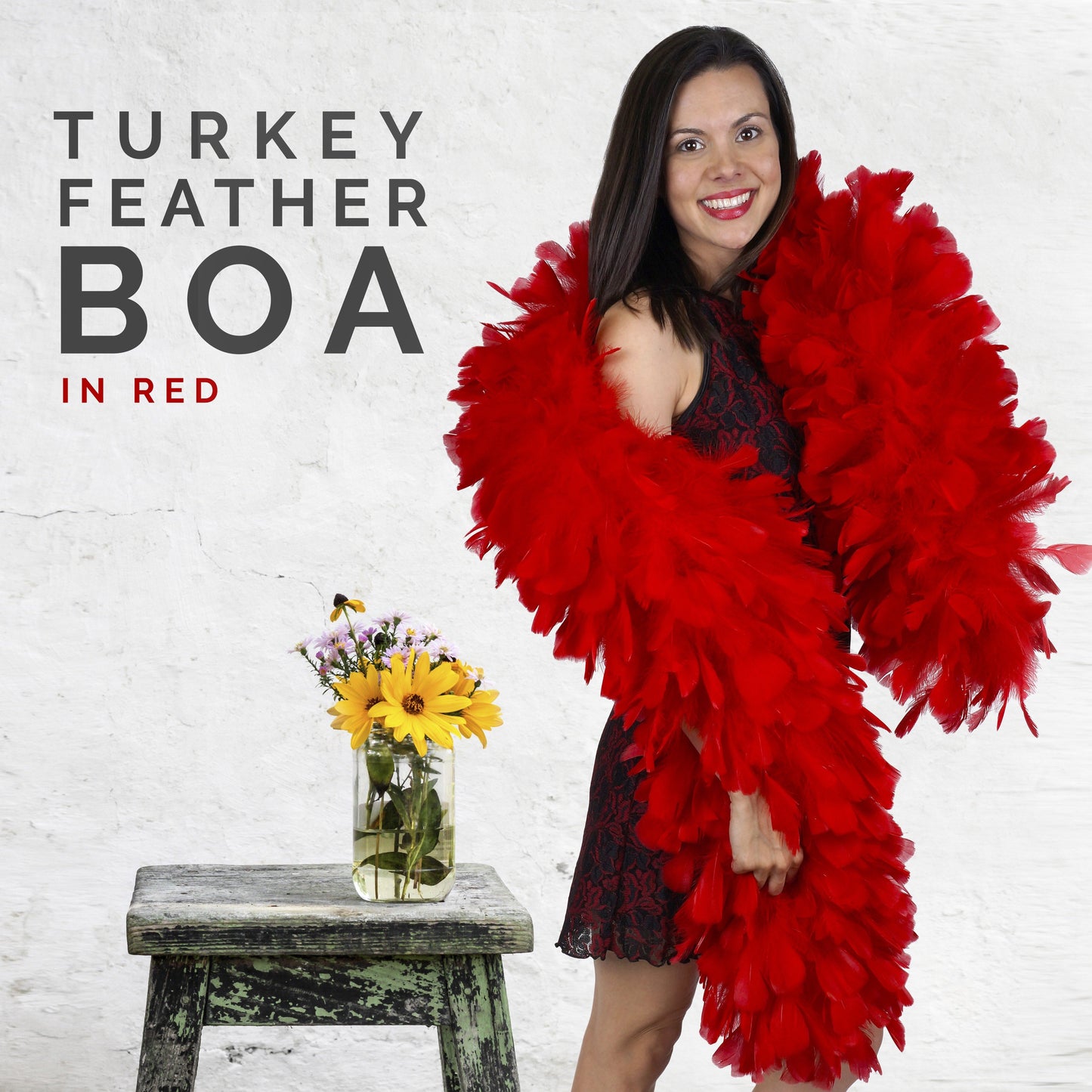 Turkey Ruff Feather Boa - 14-16’’ - Red - Turkey Boa