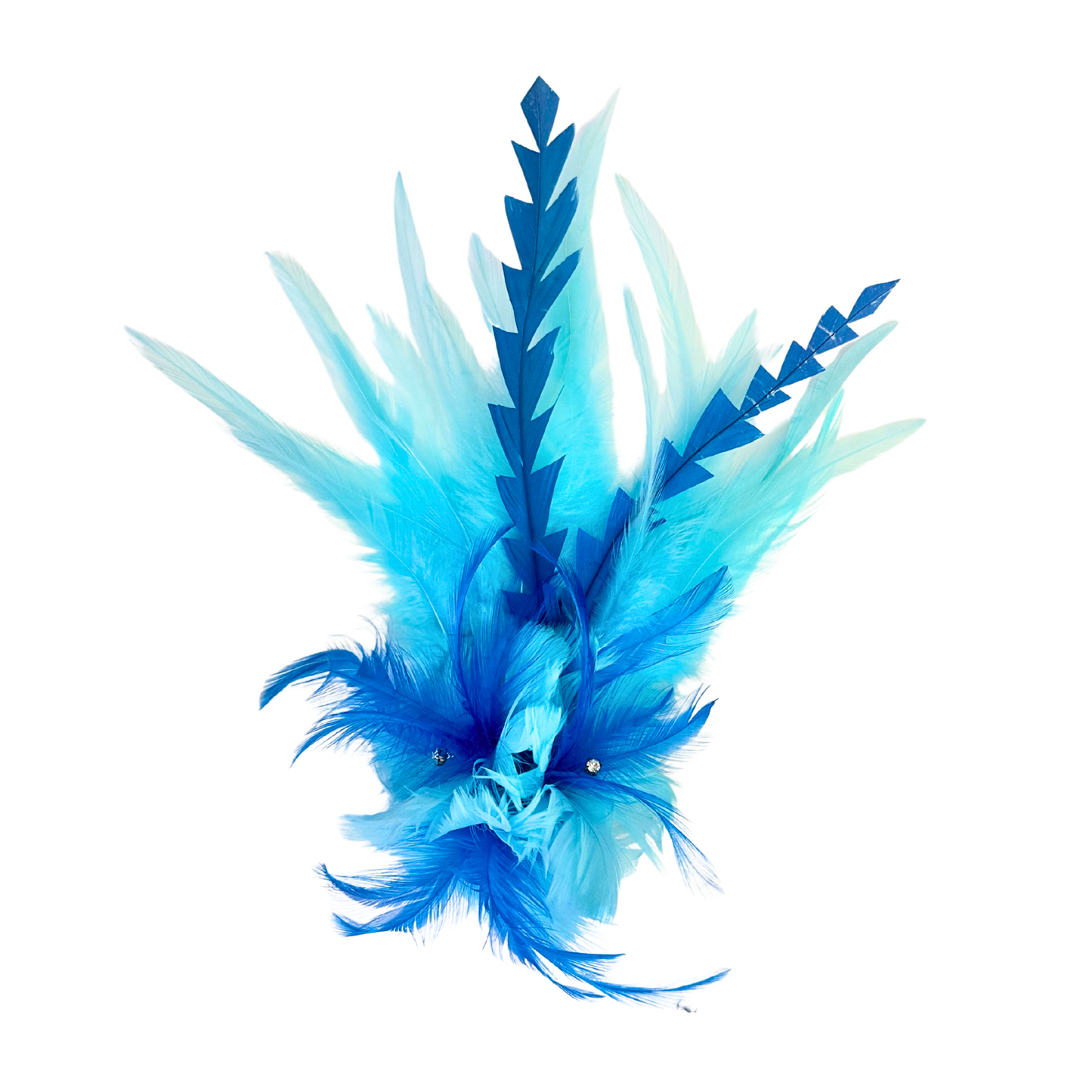 Tropical Feather Flower Clip w/Rooster Saddles 10x8 inch --Light Turquoise/Dark Turquoise