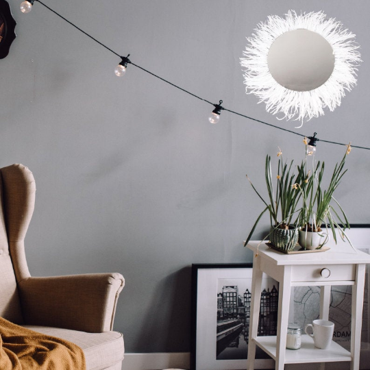 White Ostrich Feather Mirror Wall Art - Feathers