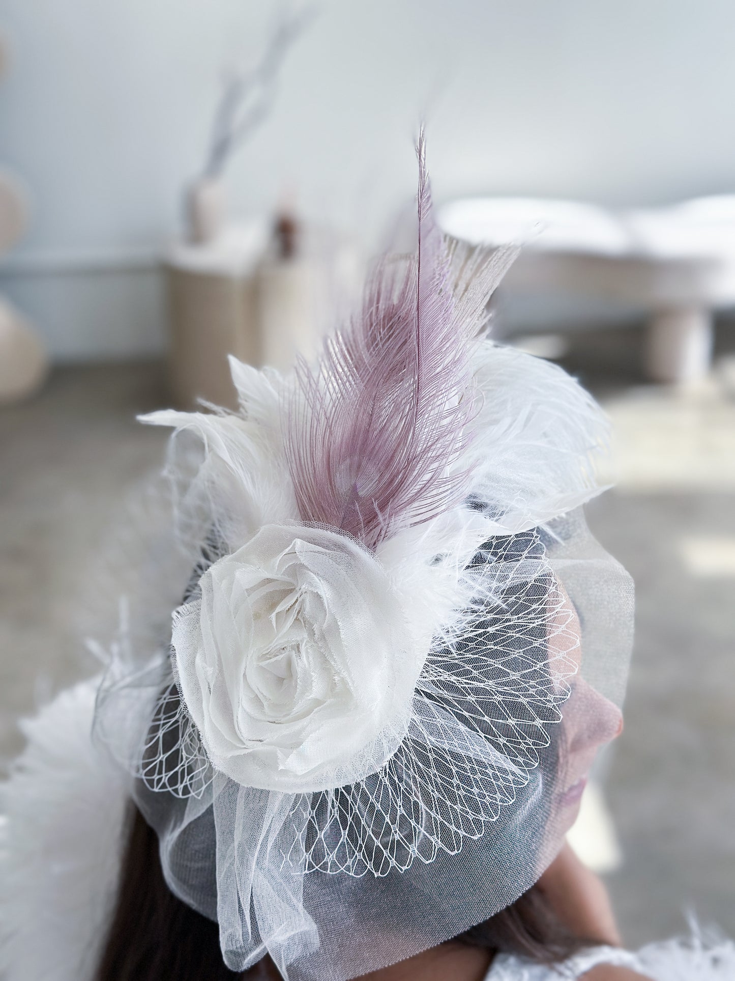 Blanca Ostrich Feather Fascinator - Orchid and White