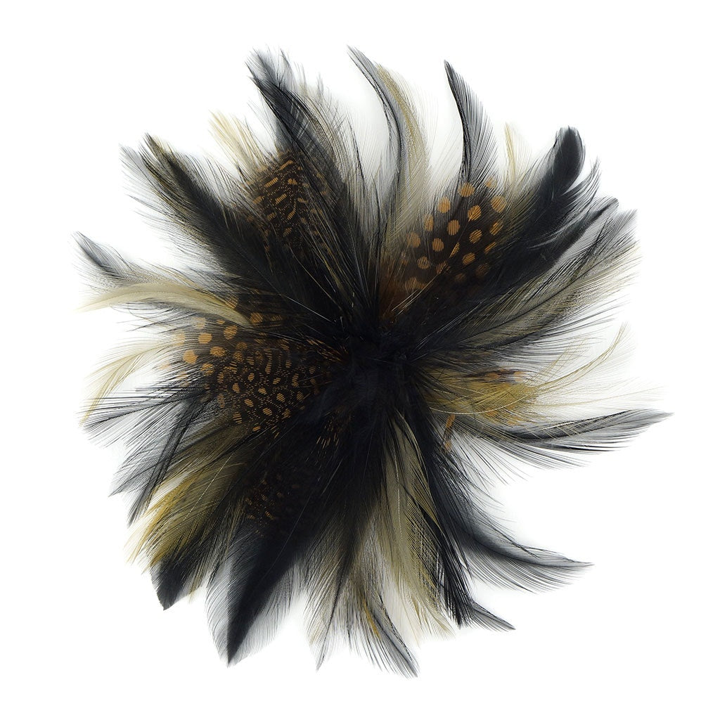 Feather Flower Corsage - Beige / Black