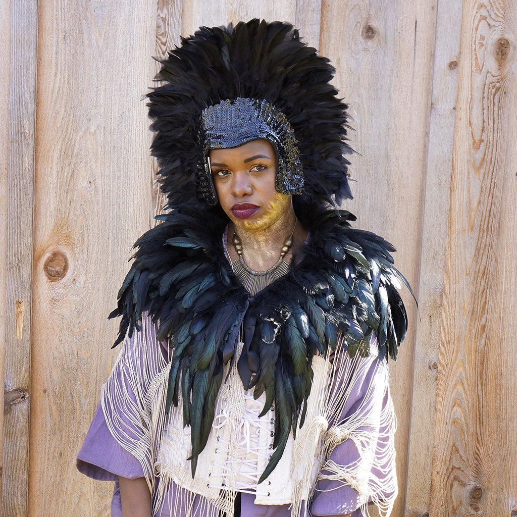 Black Feather Headdress w/Sequins
