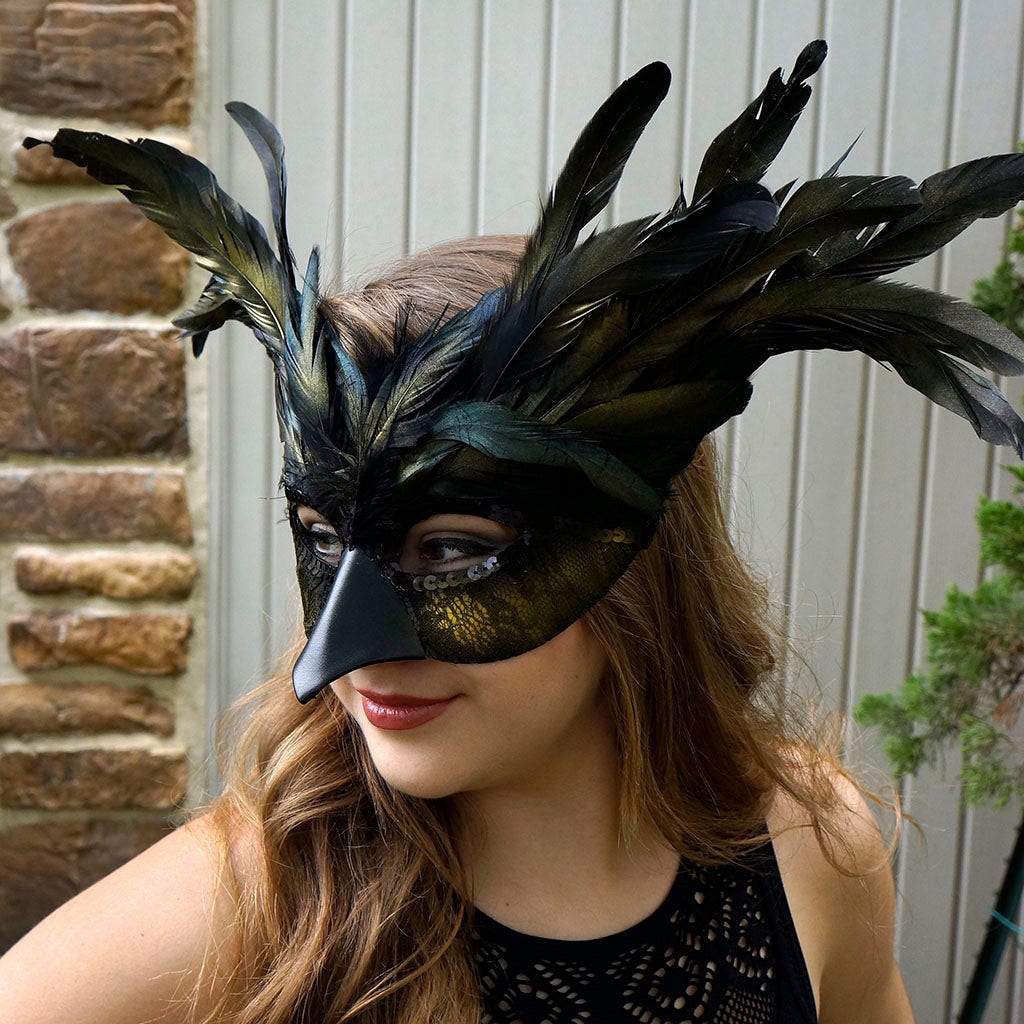 Custom Black and Gold Feather Evil Fairy Masquerade Mask  - Dark Fey Costume Accessory