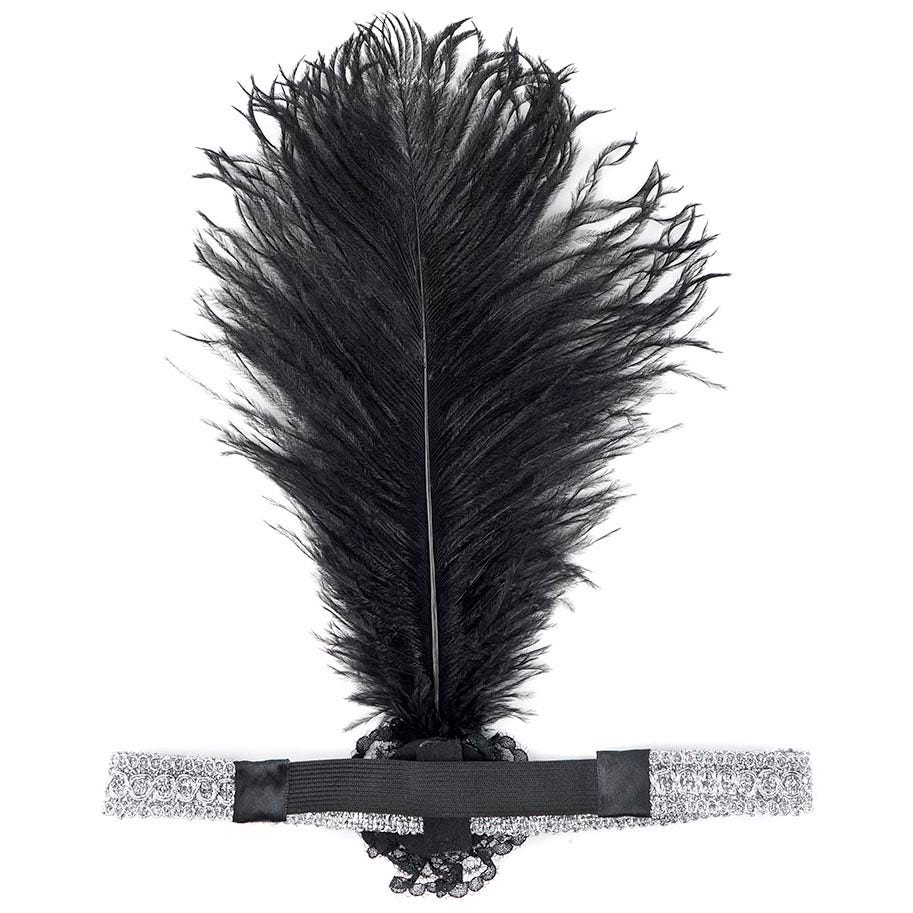 Ostrich Flapper Headband Black/Silver