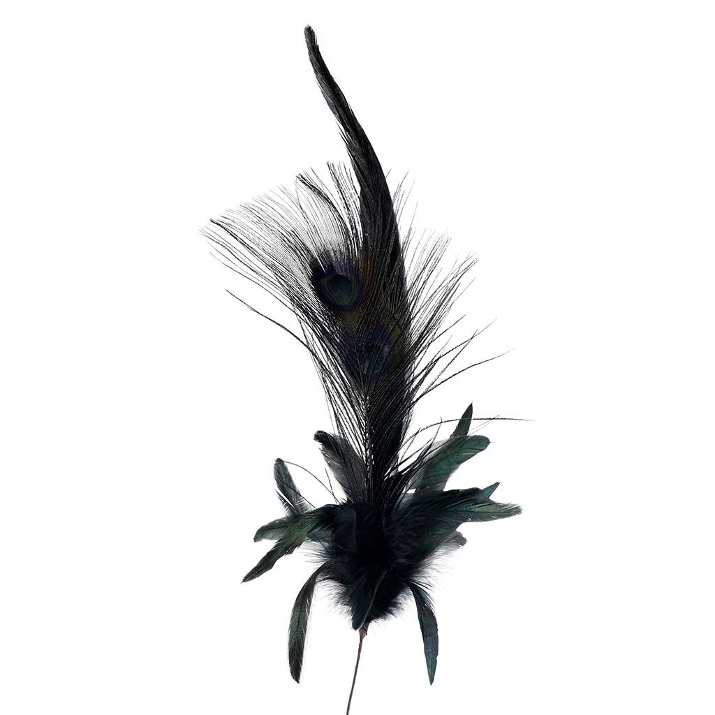 Peacock Pheasant Feather Floral Stem - Black