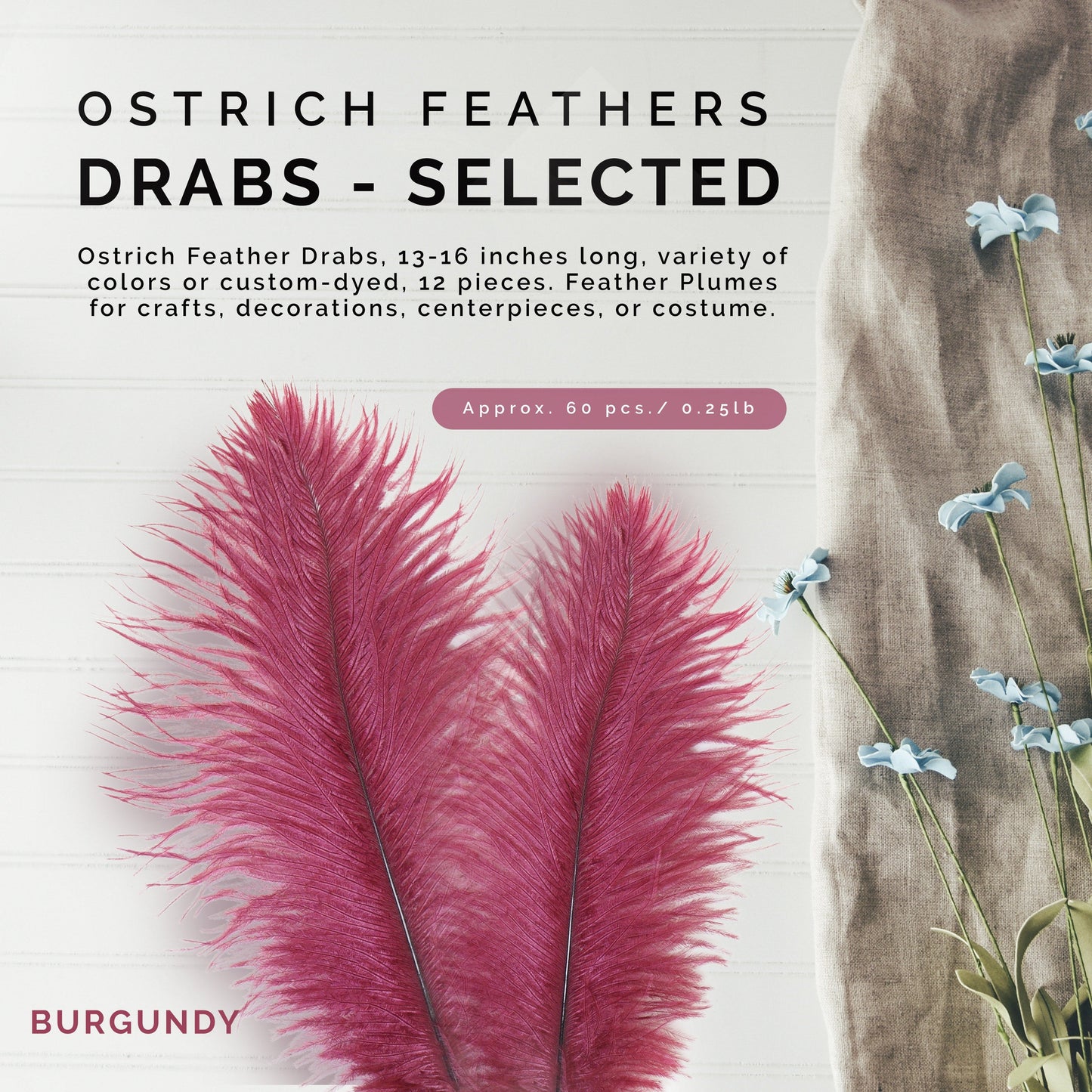Ostrich Feathers 13-16" Drabs - Burgundy