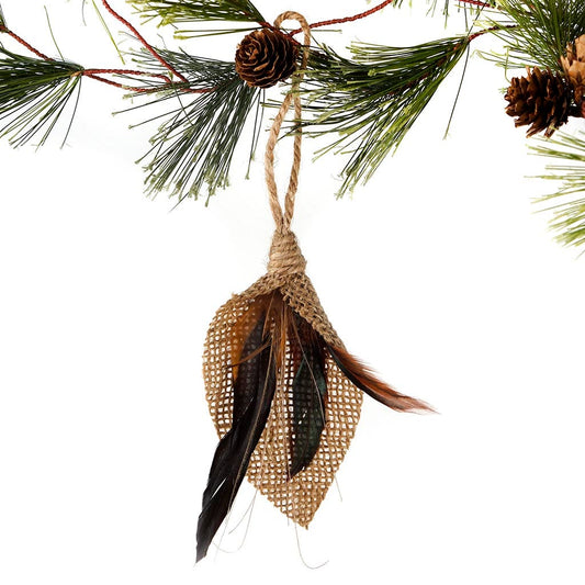 Rooster Feather Teardrop Ornament - Natural