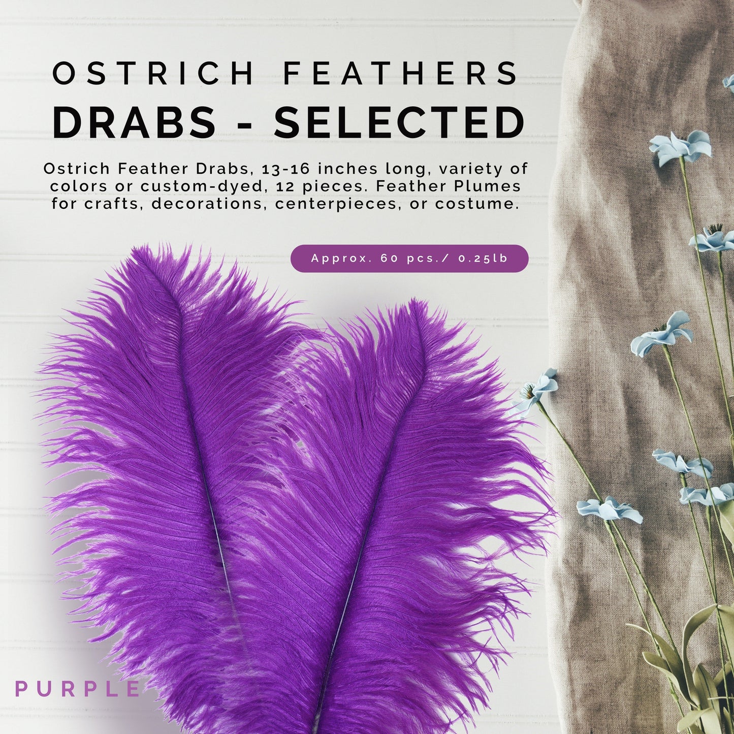 Ostrich Feathers 13-16" Drabs - Purple