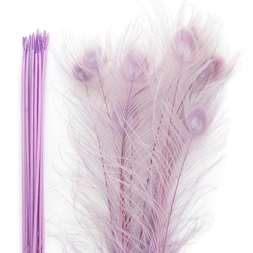 Peacock Eyes Bleached/Dyed Feathers - 25-40 Inch - 10 PCS - Orchid