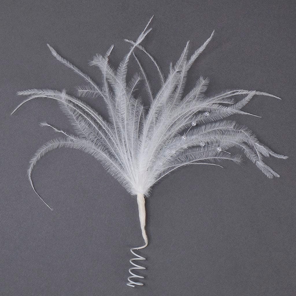 3 White Ostrich Feathers on Wire Stem 9in