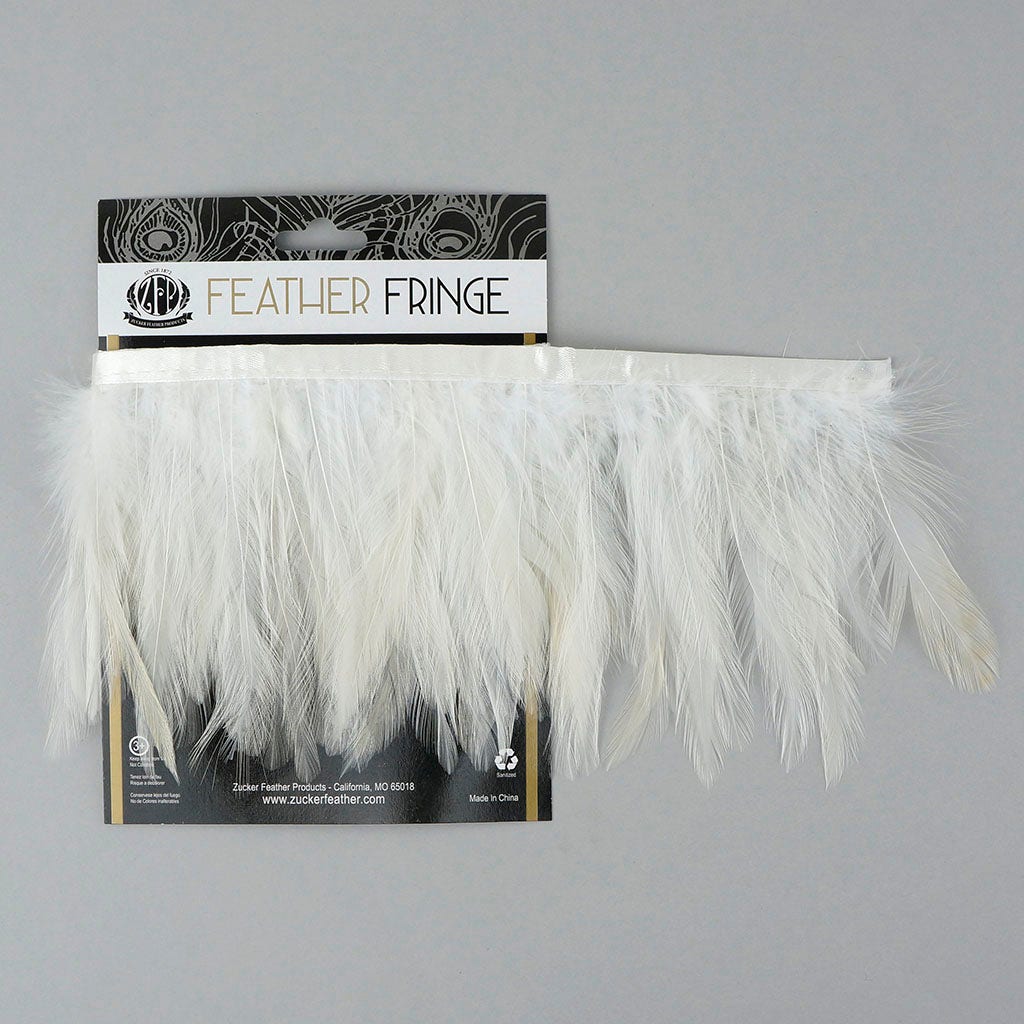 1 Yard Dyed Hackle Feather Fringe White 4 to 5 inches - Feathers