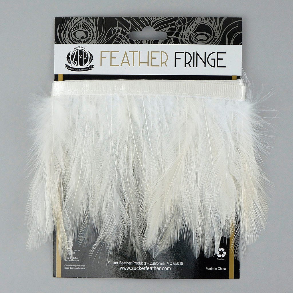 1 Yard Dyed Hackle Feather Fringe White 4 to 5 inches - Feathers