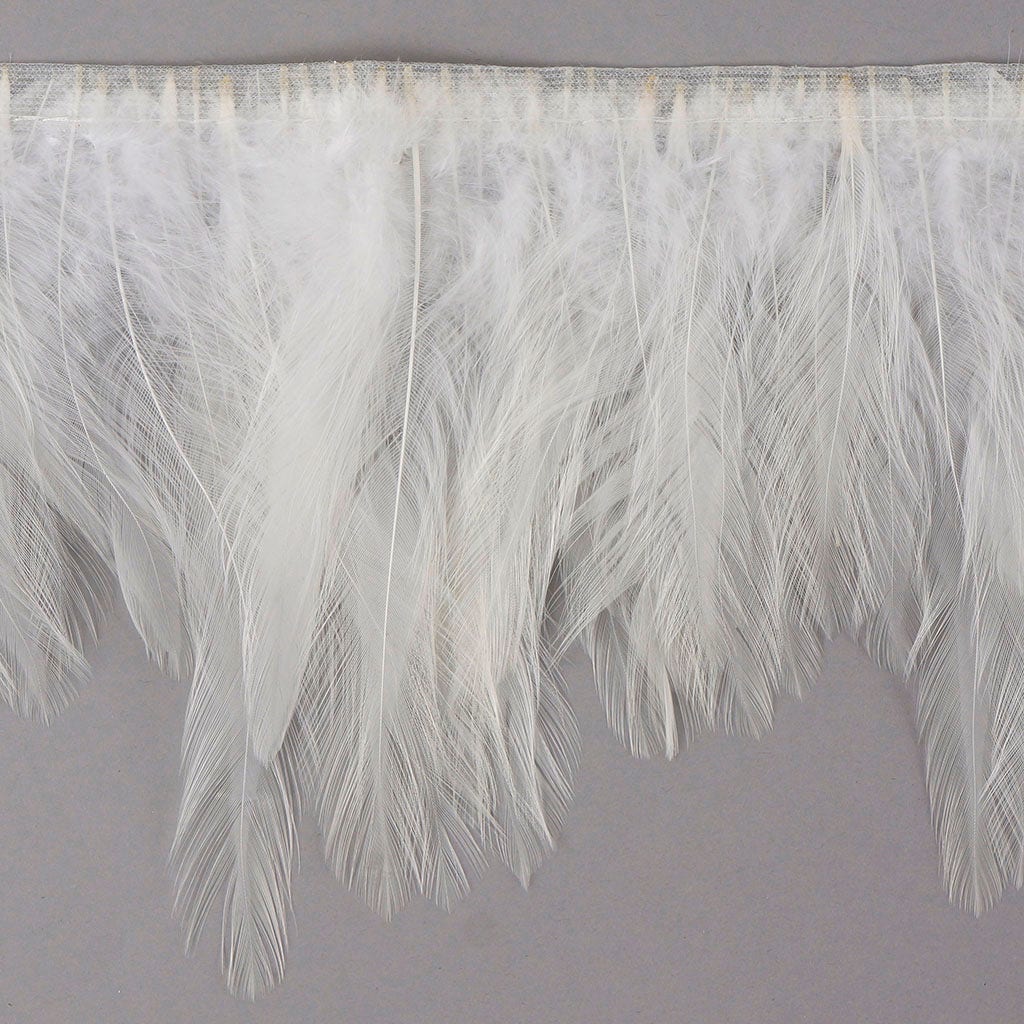 1 Yard Dyed Hackle Feather Fringe White 4 to 5 inches - Feathers