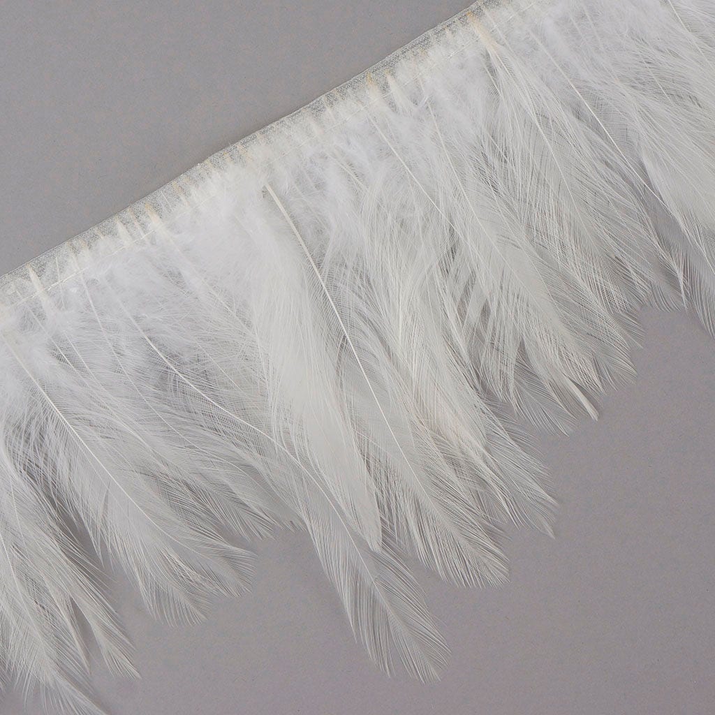 1 Yard Dyed Hackle Feather Fringe White 4 to 5 inches - Feathers