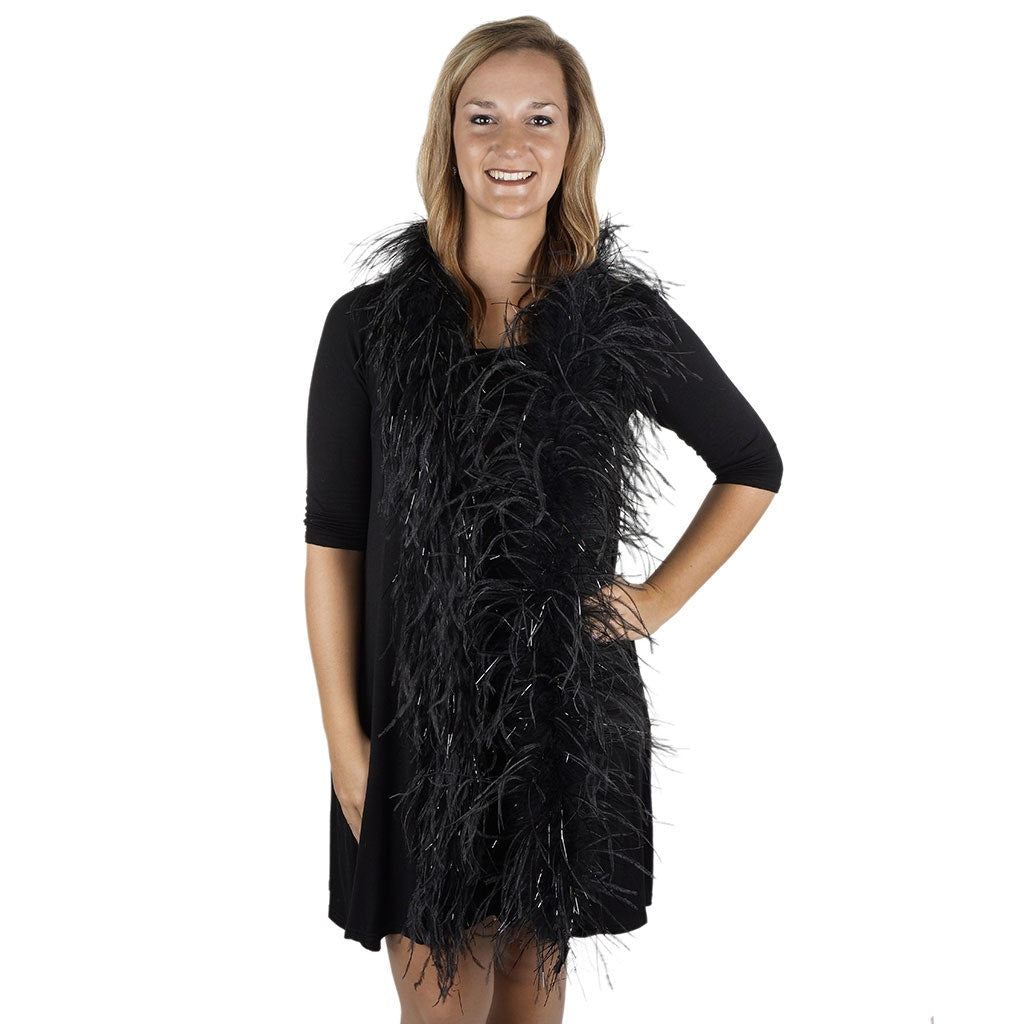 6 Ft. One-Ply Ostrich Feather Boas Solid Colors-Black/Black Lurex - Feathers