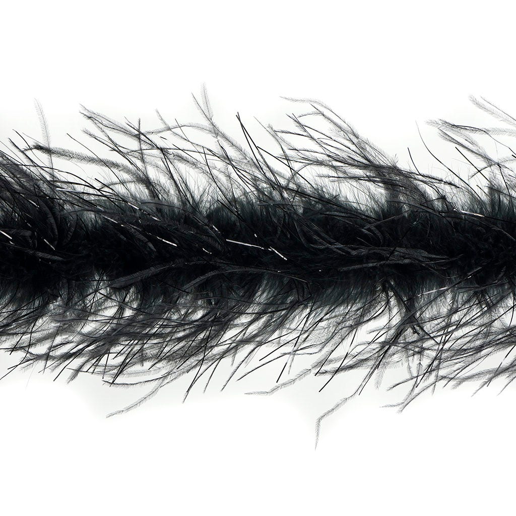 6 Ft. One-Ply Ostrich Feather Boas Solid Colors-Black/Black Lurex - Feathers