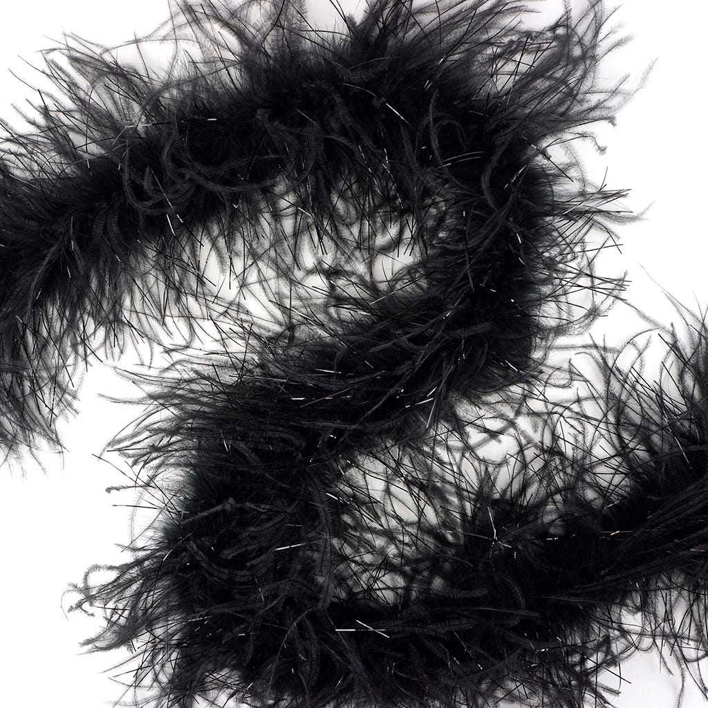 6 Ft. One-Ply Ostrich Feather Boas Solid Colors-Black/Black Lurex - Feathers