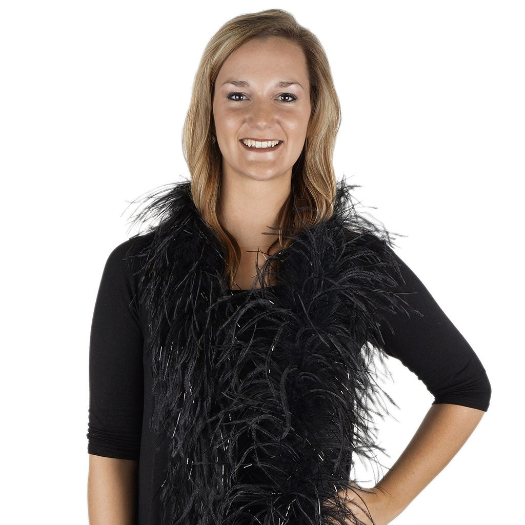 6 Ft. One-Ply Ostrich Feather Boas Solid Colors-Black/Black Lurex - Feathers