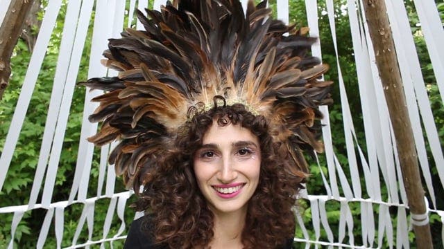 Large Sequined Adjustable Feather Spirit Headdress 15" - Black