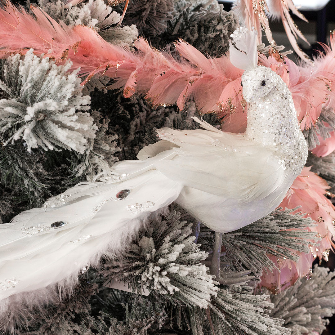 White Peacock Christmas Ornament  White Christmas Tree Decorations –  Zucker Feather Products, Inc.