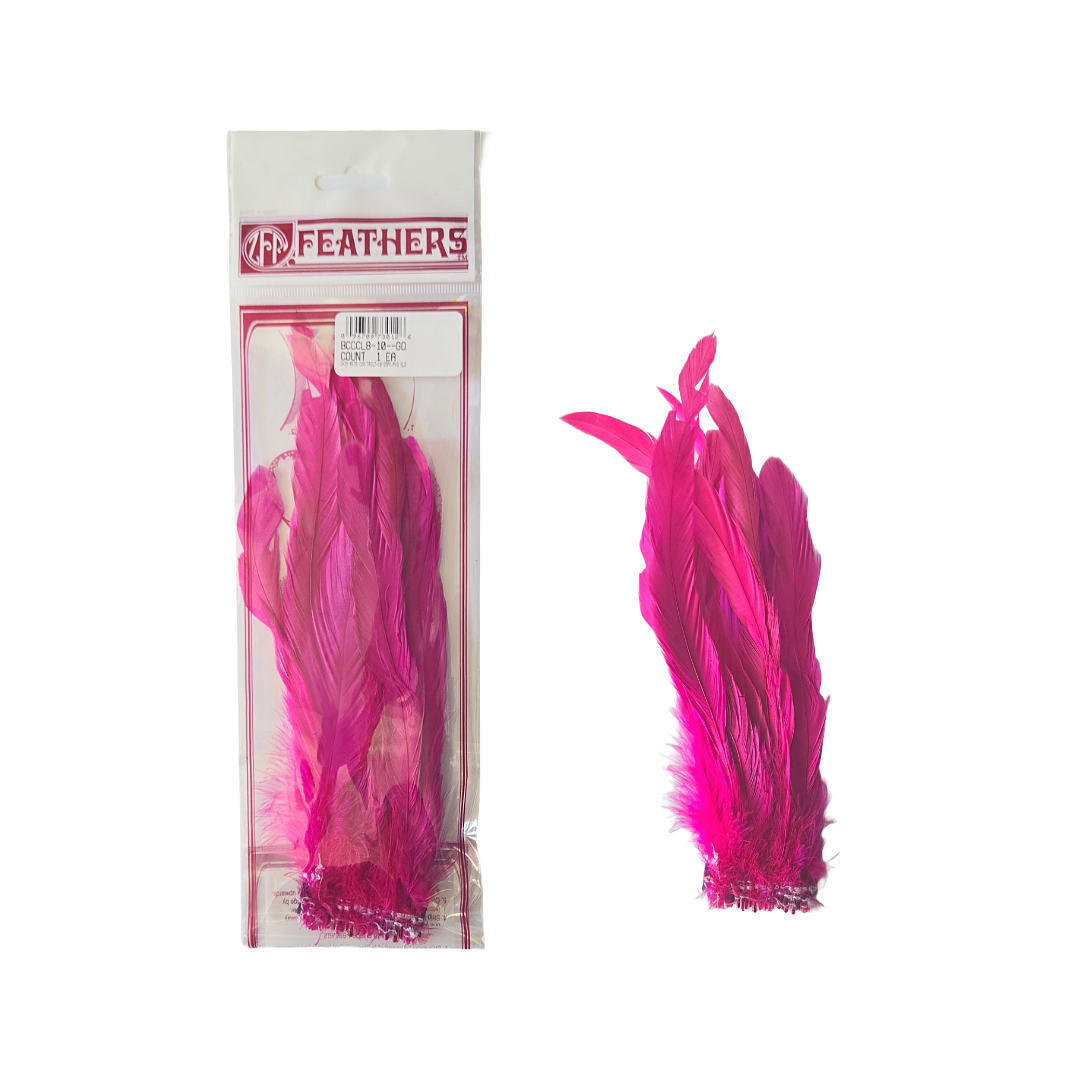 ROOSTER COQUE TAIL FEATHERS BLEACH DYED 7-10” - 25 PC/PKG - Very Berry