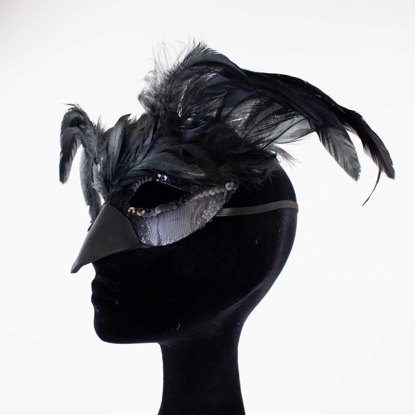 Black & Silver Raven Feather Costume Mask