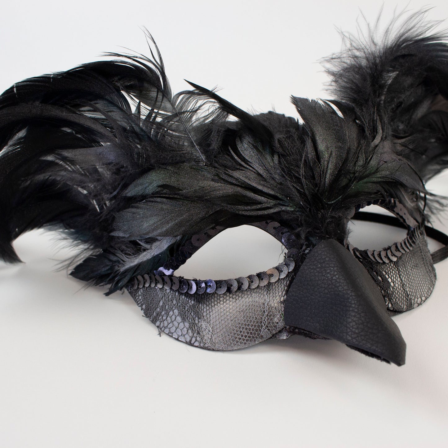 Black & Silver Raven Feather Costume Mask