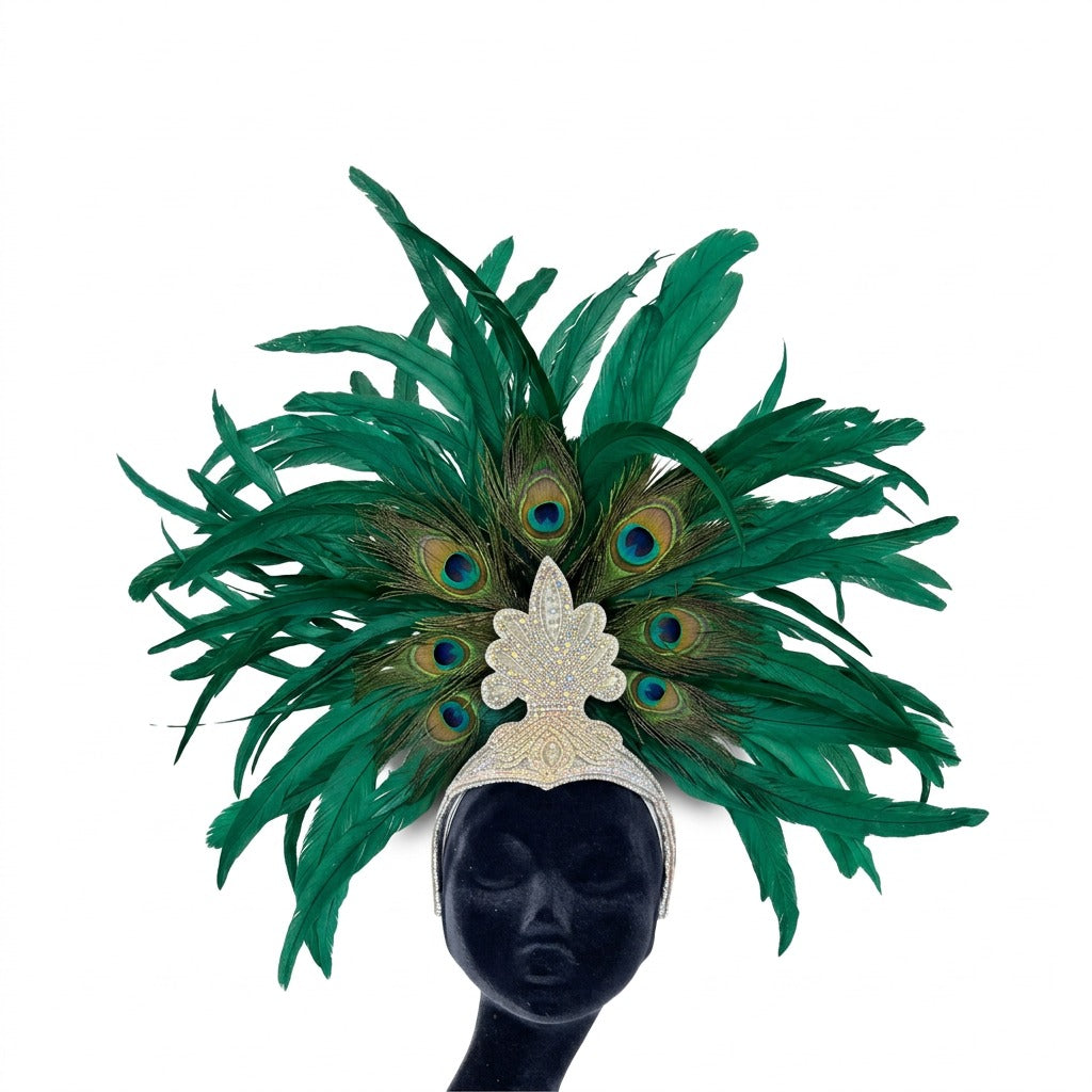 Zizi Kelly Coque and Natural Peacock Feather Showgirl Headpiece