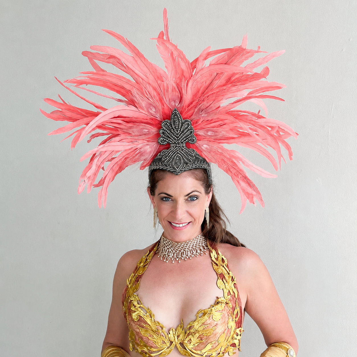 Zizi Coral Showgirl Feather Headpiece