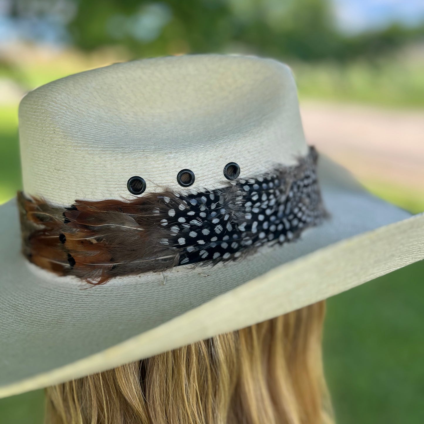 Natural Pheasant and Guinea Feather Hat Band
