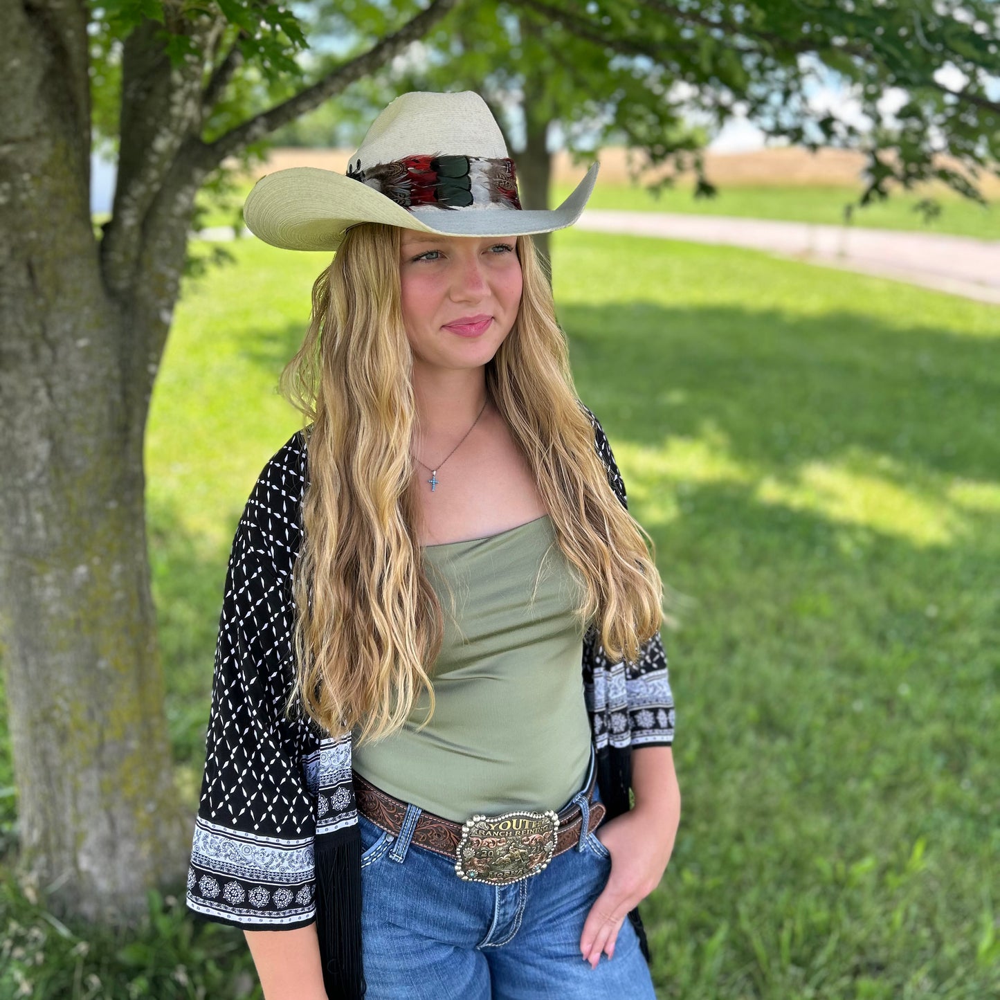 Natural Bronze Lady Amherst, Dark Heart and Blue Almond Pheasant Feather Hat Band