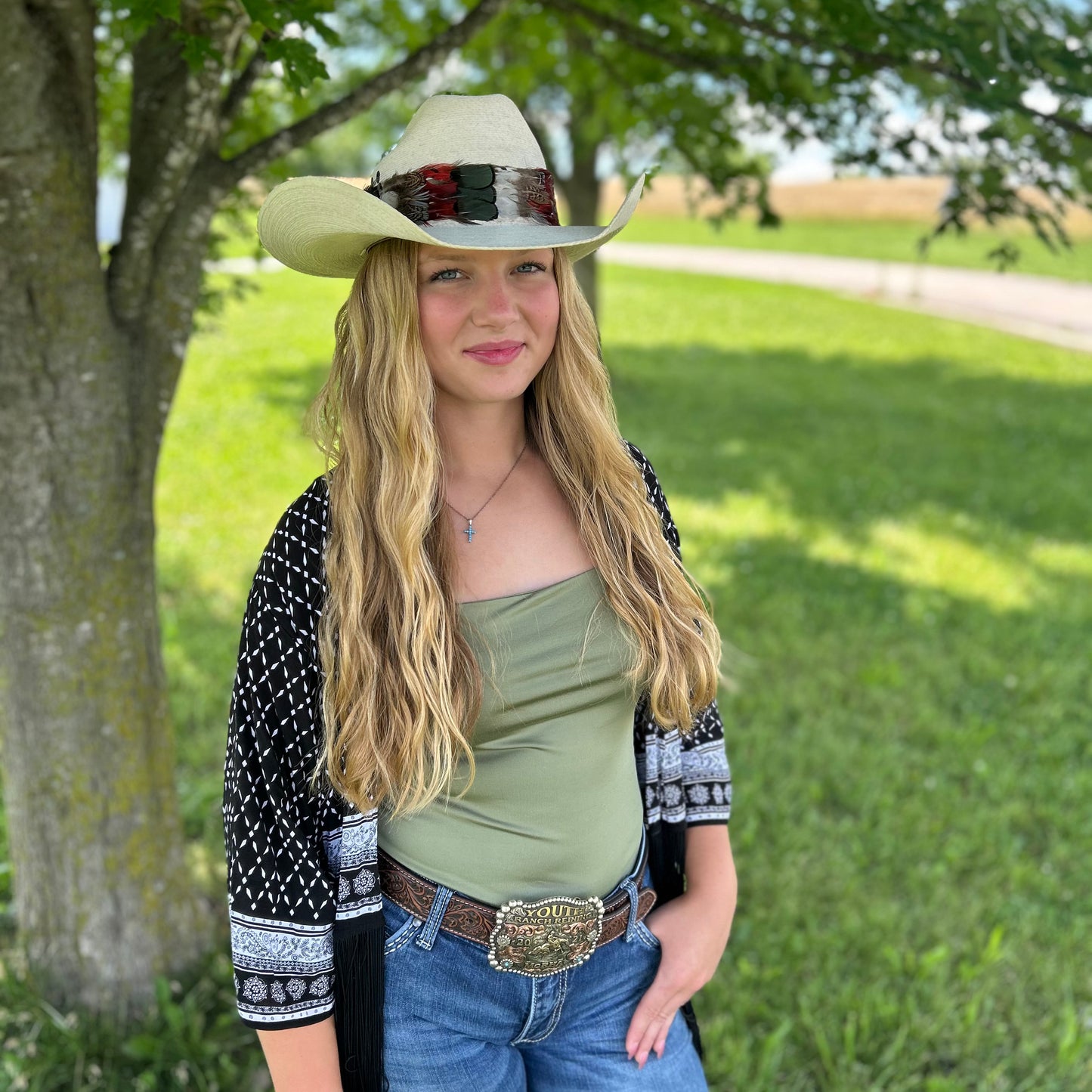Natural Bronze Lady Amherst, Dark Heart and Blue Almond Pheasant Feather Hat Band