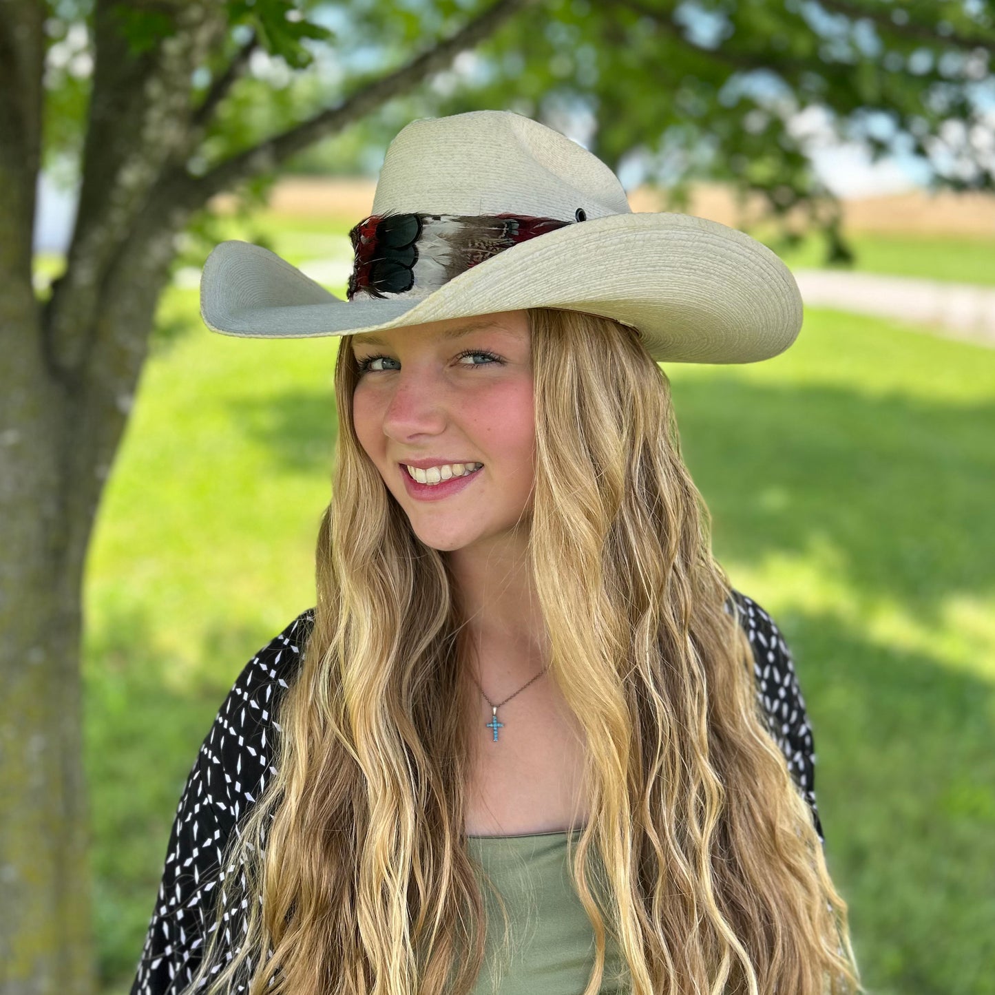 Natural Bronze Lady Amherst, Dark Heart and Blue Almond Pheasant Feather Hat Band