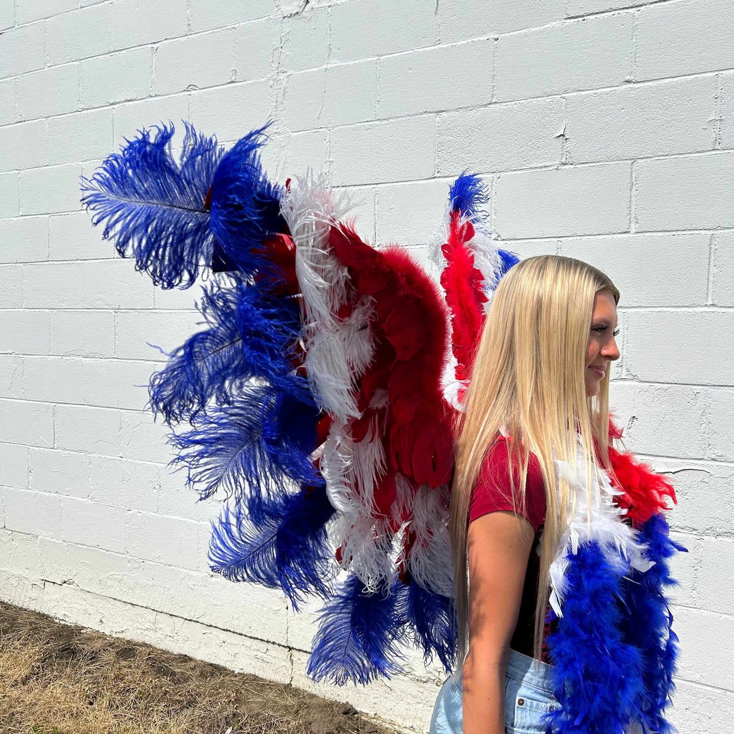 Goose Turkey Feather Wings 25 x 50 inch --Red/White/Royal