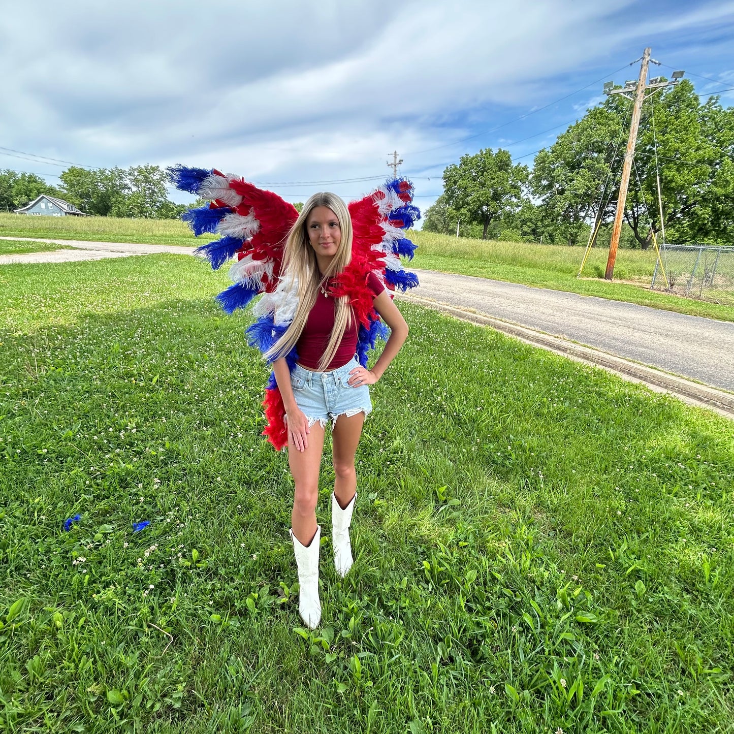 Goose Turkey Feather Wings 25 x 50 inch --Red/White/Royal