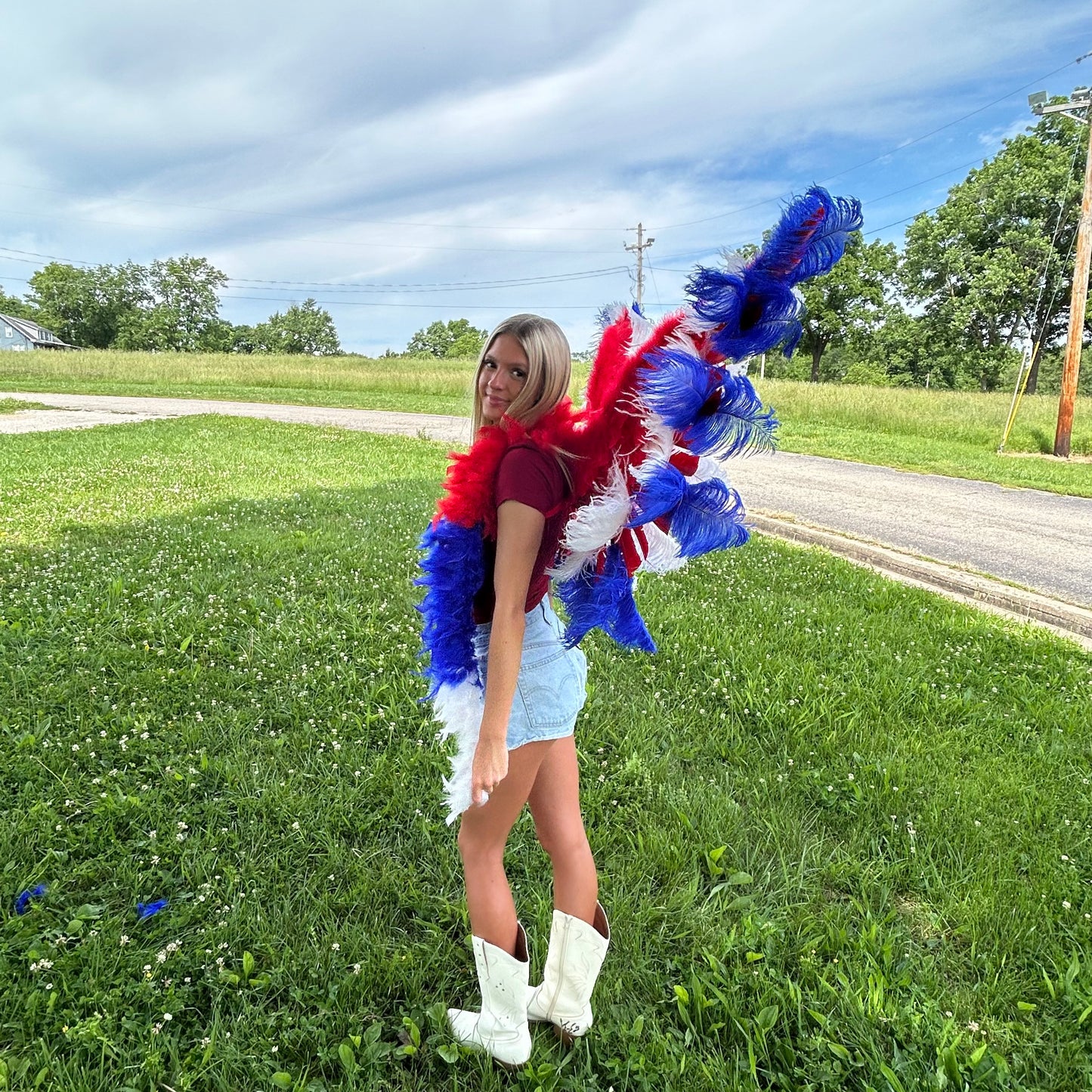 Goose Turkey Feather Wings 25 x 50 inch --Red/White/Royal