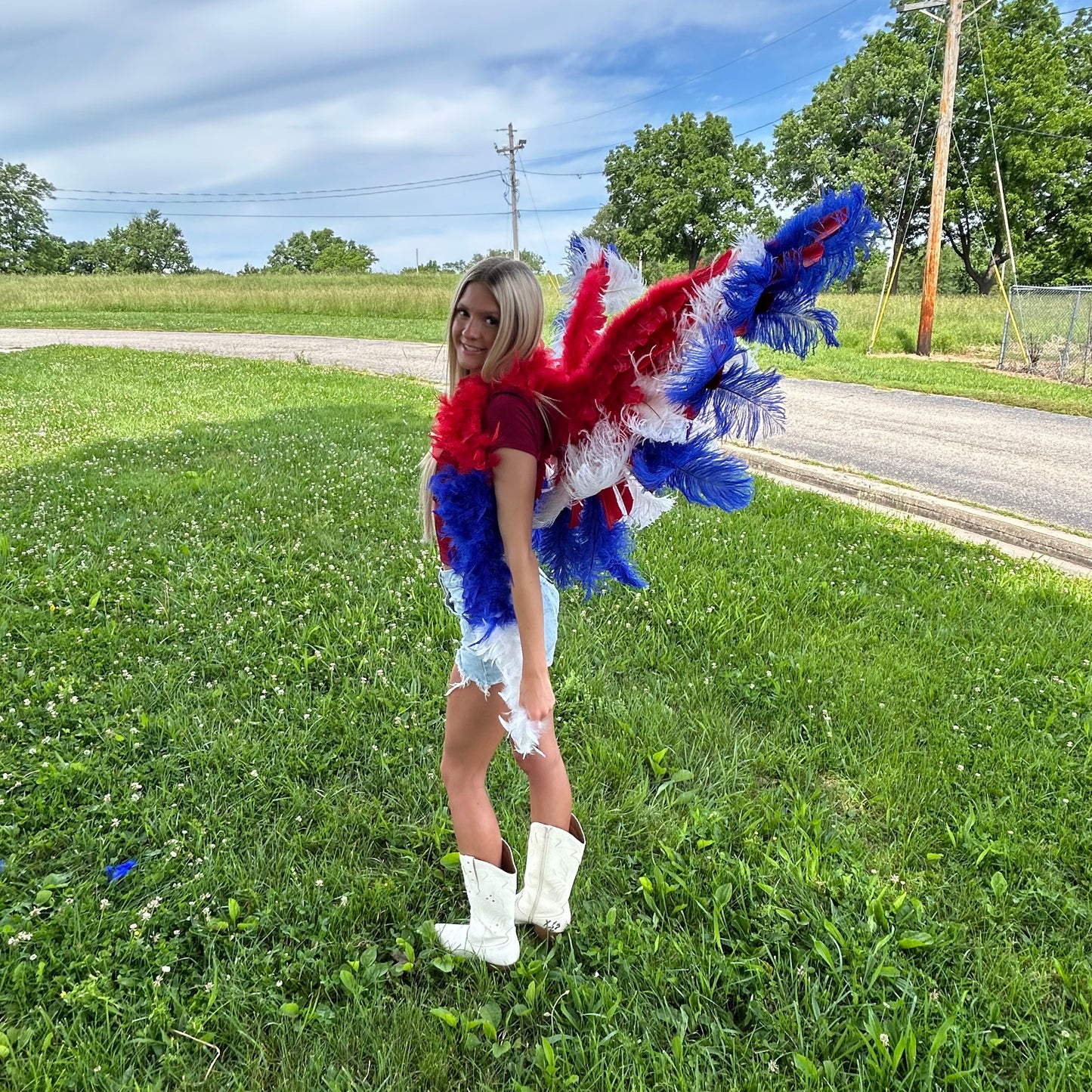 Goose Turkey Feather Wings 25 x 50 inch --Red/White/Royal