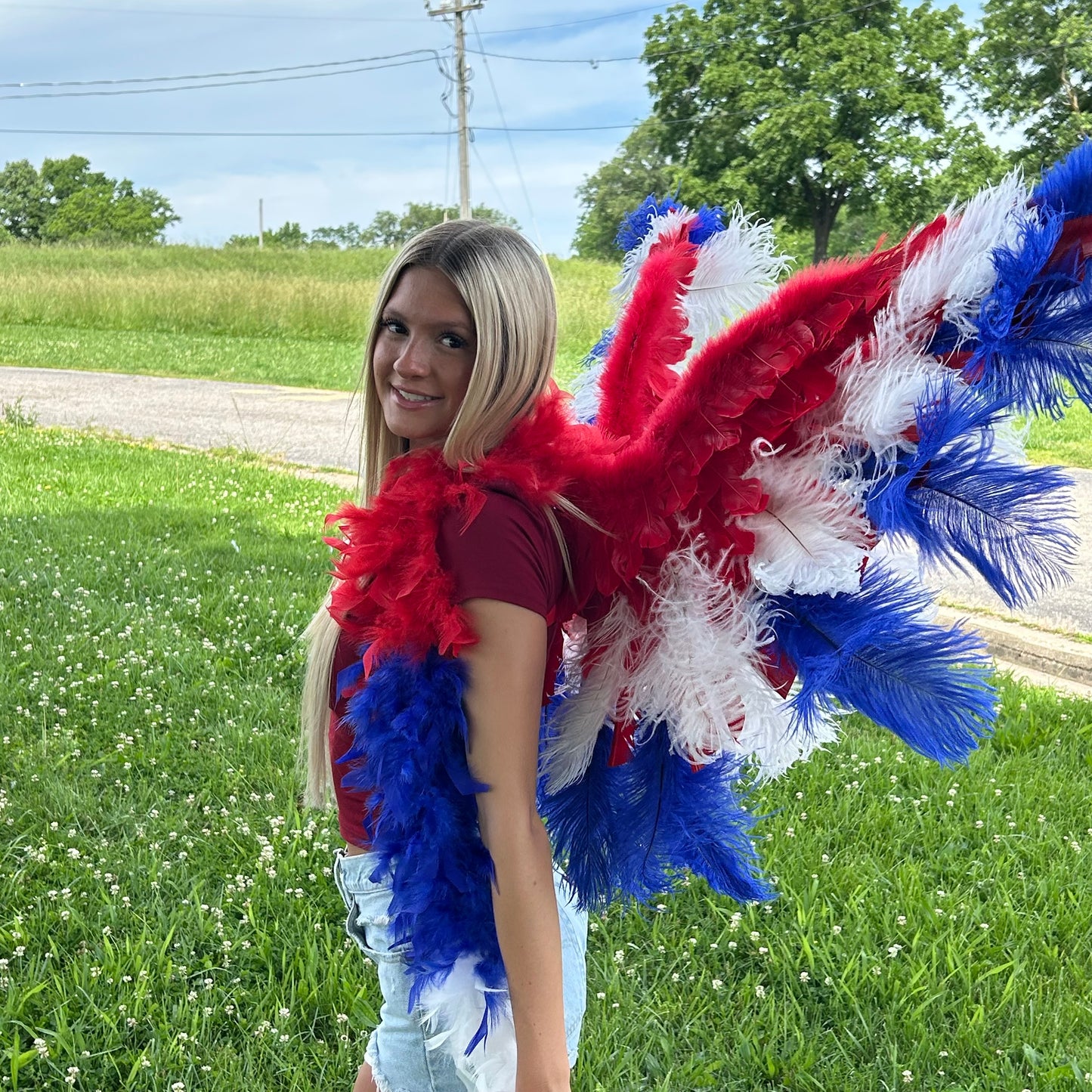 Goose Turkey Feather Wings 25 x 50 inch --Red/White/Royal