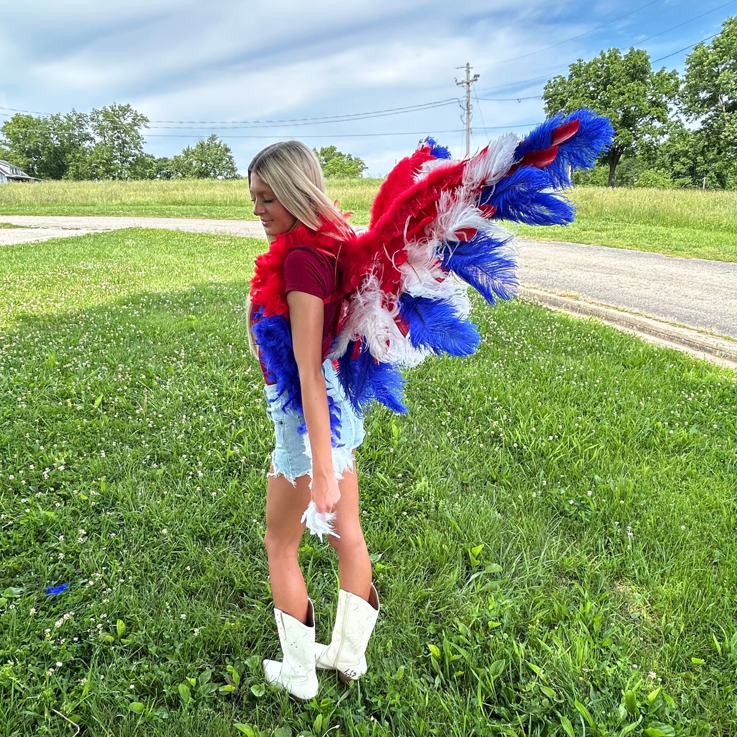 Goose Turkey Feather Wings 25 x 50 inch --Red/White/Royal