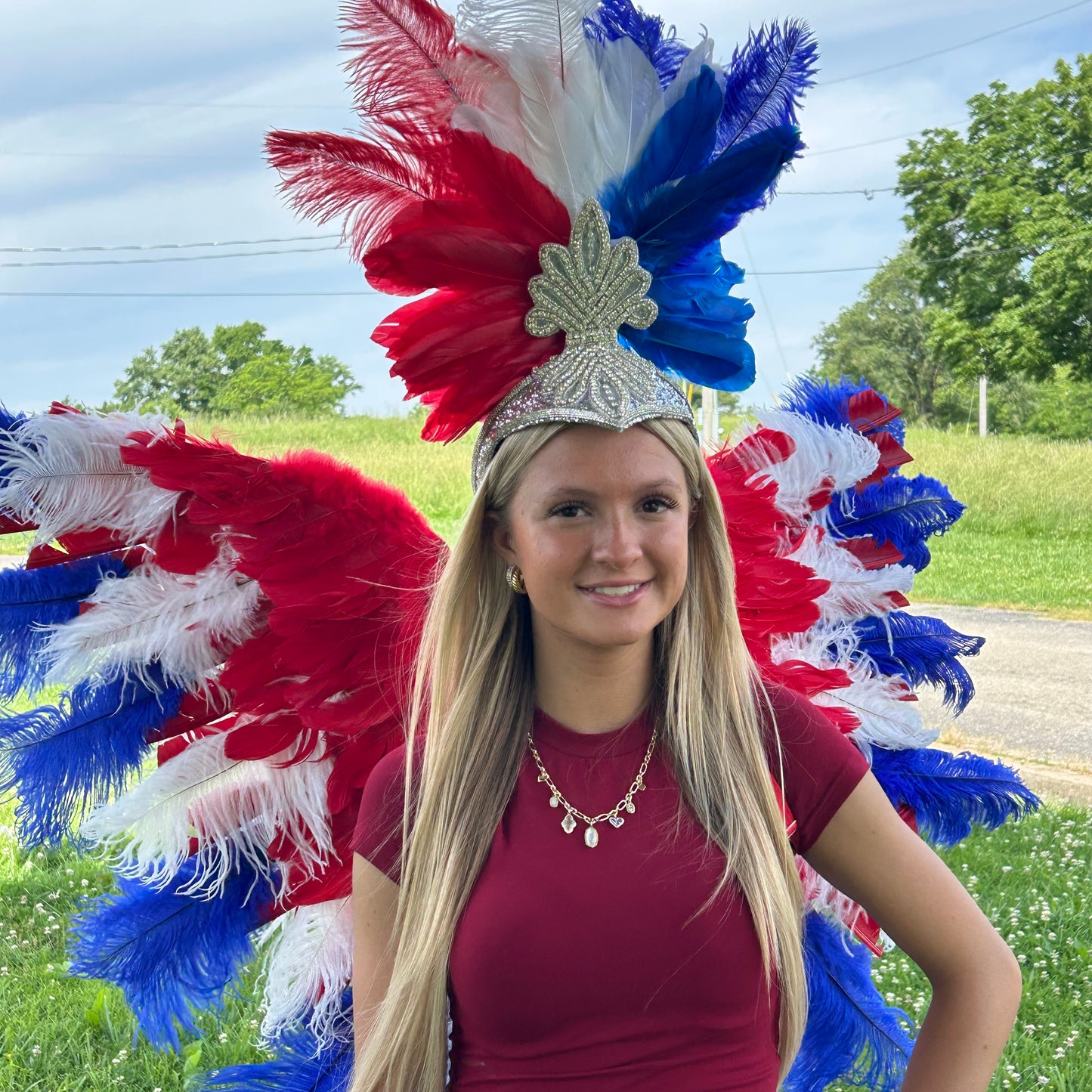 Goose Turkey Feather Wings 25 x 50 inch --Red/White/Royal