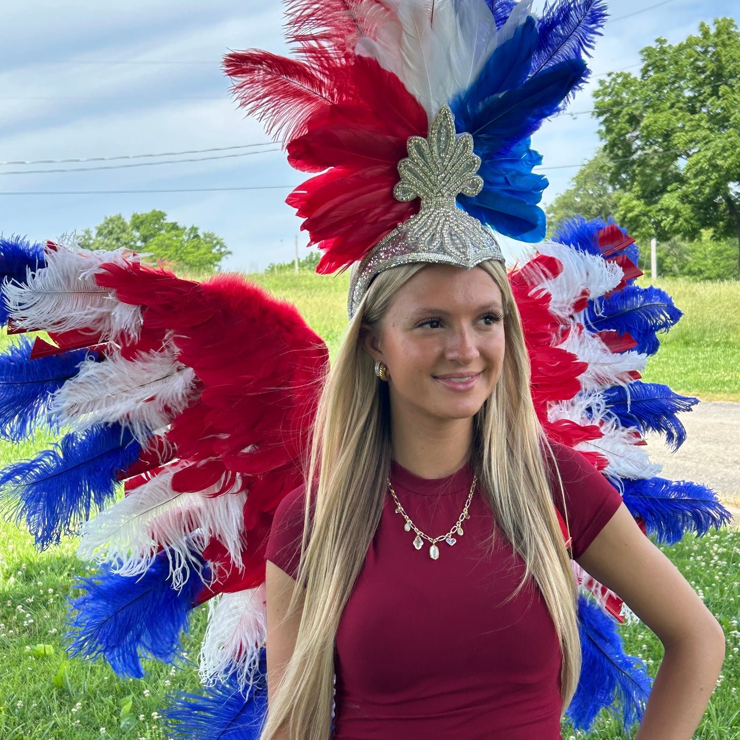 Goose Turkey Feather Wings 25 x 50 inch --Red/White/Royal
