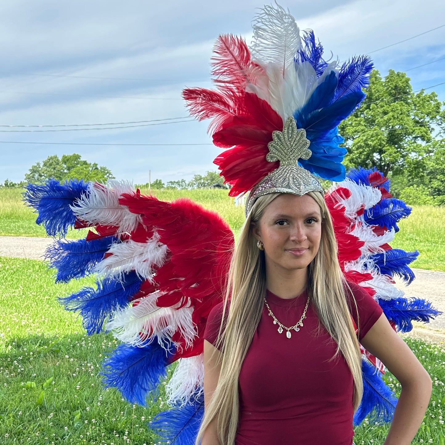 Goose Turkey Feather Wings 25 x 50 inch --Red/White/Royal