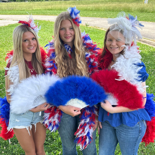 Marabou Fan 11 x 20 inch Set of 3 --Red/White/Royal