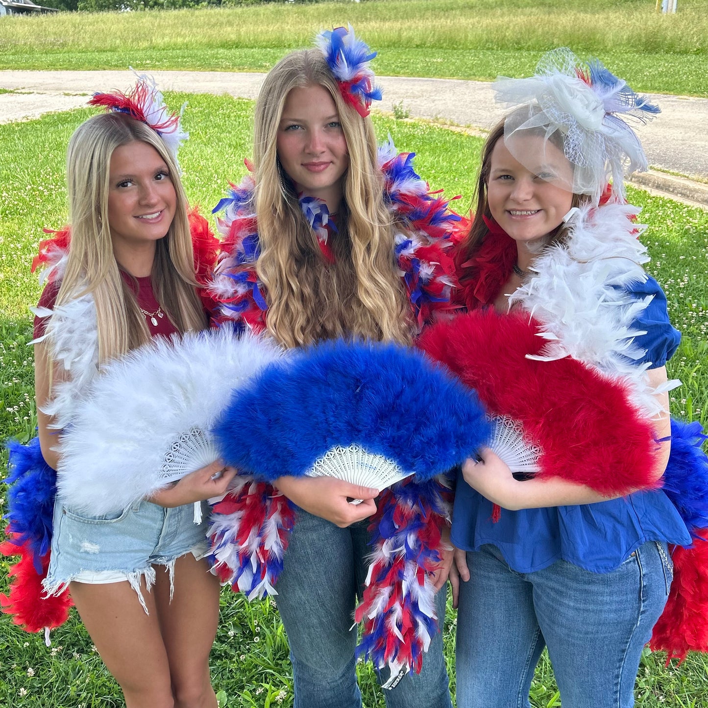 Marabou Fan 11 x 20 inch Set of 3 --Red/White/Royal